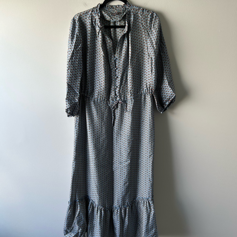 J. McLaughlin blue and brown printed silk blend midi/maxi dress